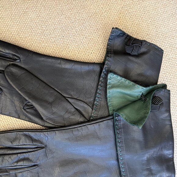 LEATHER Hand-Stitch Made in ITALY Paloma PALOMA PICASSO Gloves w/LEATHER CUFFS - Picture 5 of 16